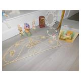 DECORATIVE IRON PIECE, OVAL MIRROR, TIN MATCH