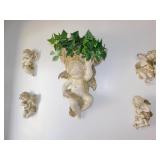PLASTER PLANTER 24" H X 14" W, 4 PLASTIC CHERUBS