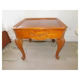 PAIR SIDE TABLES CARVED FLORAL DESIGN, 30" W X