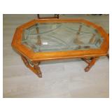 COFFEE TABLE LEADED GLASS, SOLID WOOD, 42" X 26"