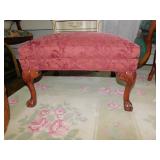BURGUNDY OTTOMAN BALL CLAW FEET, 27" X 21" X 15"