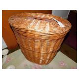WICKER BASKET WITH HANDLES & LID 19" H 19" W 14"