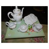 TEA SET WITH TEA POT, CREAMER, SUGAR HAVILAND,