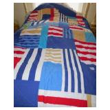 TWIN SIZE QUILT BLUE, RED, WHITE, BEIGE