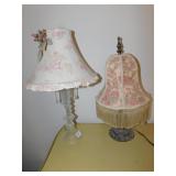 2 LAMPS, 1 GLASS BASE WITH GLASS HANGING DROPS,