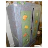 PAINTED ARMOIRE, CHIPPED PAINT ON FRONT, THIN