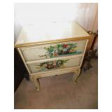 PAINTED END STAND, 2 DRAWERS, SOME CHIPPING OF