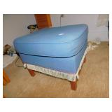 OTTOMAN BLUE TOP FRINGE BASE 17" H X 23" W X 20"