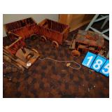 PULL ALONG WOOD TRAIN FOUR PIECES ONE CAR HAS