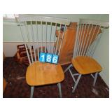 TWO PAINTED TALL SPINDLE BACK CHAIRS 42" TALL 25"