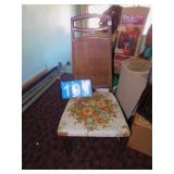 TALL BACK UPHOLSTERED SEAT CHAIR WOVEN BACK HAS