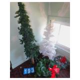 TWO PRELIT CHRISTMAS TREES GREEN IS 5 FT WHITE IS