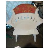 TWO WHITE PAINTED WOOD CHAIRS WITH FABRIC TOP