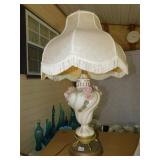 TABLE LAMP WITH METAL BASE, CERAMIC WITH ROSES