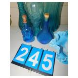 BLUE BOTTLES, PEDESTAL DISH, ETC.