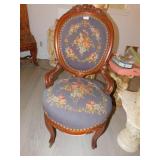 VICTORIAN CHAIR, NEEDLE POINTED SEAT AND BACK,
