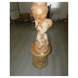 PLASTER STATUE WITH URN 24", RESIN PEDESTAL 18",