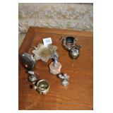 MINIATURE OWN ON PEDESTAL, BRASS BELL COPPER POT