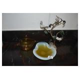 ART GLASS BOWL, TREE, AMBER DISH