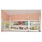 GLASS FOOD CONTAINERS W/ RED LIDS, PLASTIC FOOD