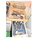 KNIVES, FLATWARE, PYREX ETC.
