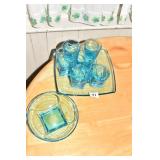 BLUE GLASS SET W/ PLATE