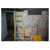 STEP LADDER FIBERGLASS 225 LB., SHOVEL, ETC.
