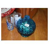 KENNEDY GLASSES, SMITH MOON CANDY DISH CHIPPED ON