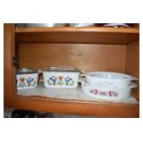 PYREX, ENGLAND 8" CASSEROLE, AND 2 CORNING WITH