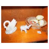 TWO ANIMAL FIGURINES ELEPHANT AND SWAN POSSIBLY