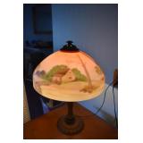 METAL BASE LAMP WITH REVERSE PAINTED SHADE