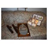GROUP OF PICTURE FRAMES, WOOD CANDLE WALL SCONCE,