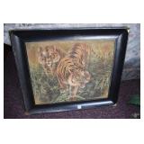LARGE LION PAINTING WITH BLACK FRAME 29" H 32"