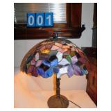STAINED GLASS LAMP H: 14" W: 19"; HEAVY BASE; TWO