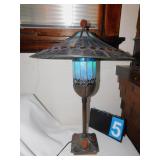 PURPLE, BLUE & GREEN STAINED-GLASS LAMP; URN