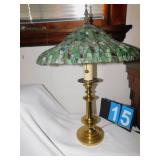 STAINED GLASS LAMP; RIBBED SHADE; H:26" W:20";