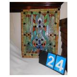 MULTICOLOR STAINED GLASS WINDOW PANEL; H:25" W: