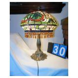 STAINED GLASS LAMP; LILY BASE; MUSHROOM TOP;