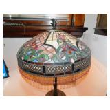 STAINED GLASS LAMP; H:28" W:20"; HEAVY BASE;
