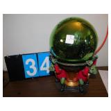 GAZING BALL WITH FROG STAND; H:12"; 8" ROUND