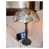 STAINED GLASS LAMP; WEB FLORAL DESIGN; SINGLE