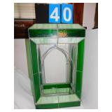 GREEN LEAD GLASS STAND; USED IN WINDOW FOR PLANT;