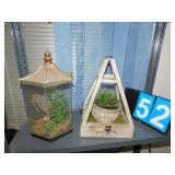 TWO TERRARIUMS; ONE WITH FAUX SUCCULENT SAYS