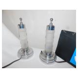 TWO RETRO FROSTED GLASS CENTER LAMPS; H:9"