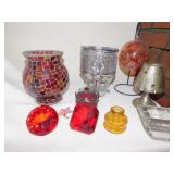 IRON STAND WITH GLASS ORNAMENT; TEA LIGHT CANDLE