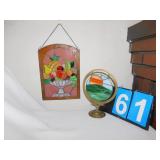 STAINED GLASS SETTING SUN ON A BRASS STAND; LEAD