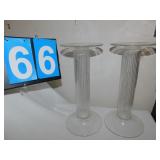 TWO GLASS PEDESTAL HOLDERS; H:21"