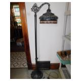 FLOOR LAMP; TWO TIER SHADE WITH BEADED BASE;