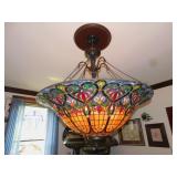 IMPRESSIVE STAIN GLASS CHANDELIER; 6 BULB;