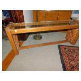SOFA TABLE: WOOD WITH GLASS INSET; H:24" W:5